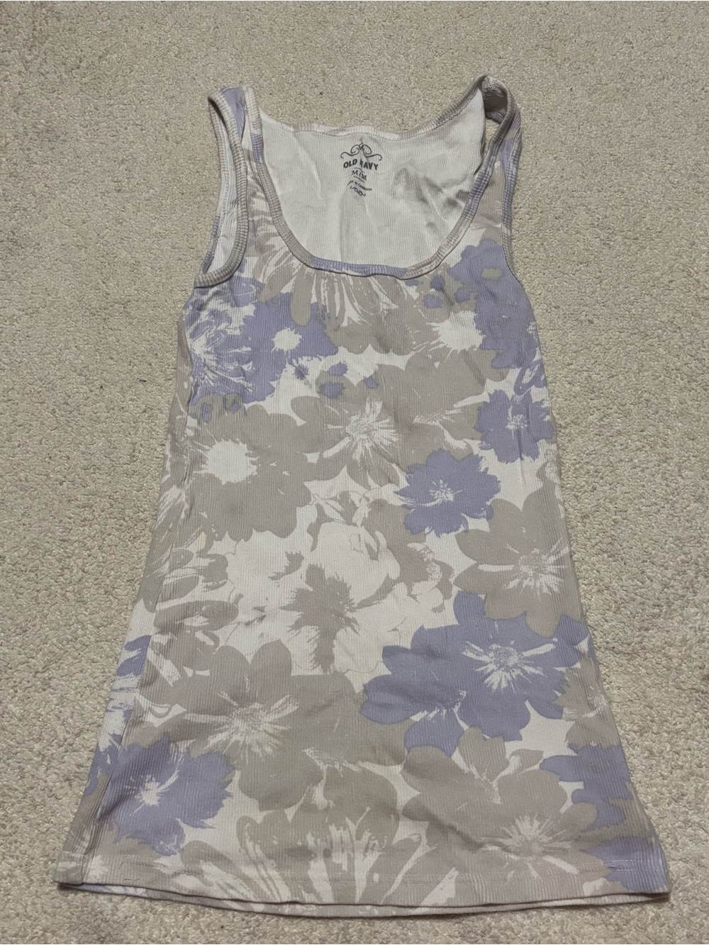 Old Navy Lavender and Gray Floral Ribbed Tank Top